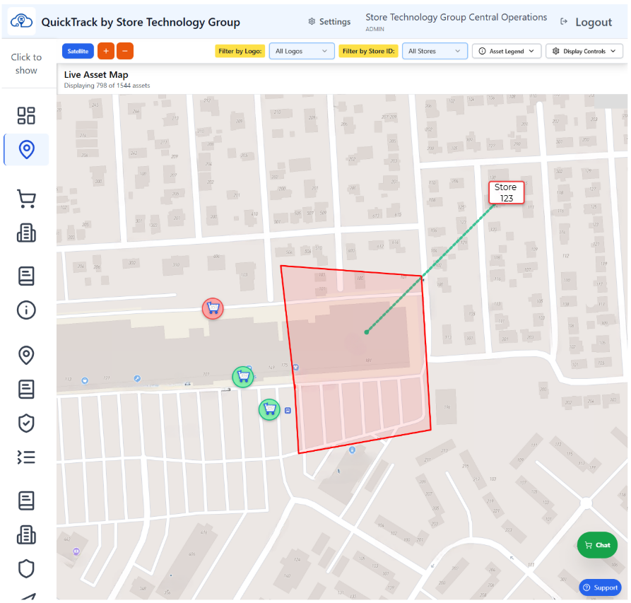 An overview of a wireless geofence created around a store.