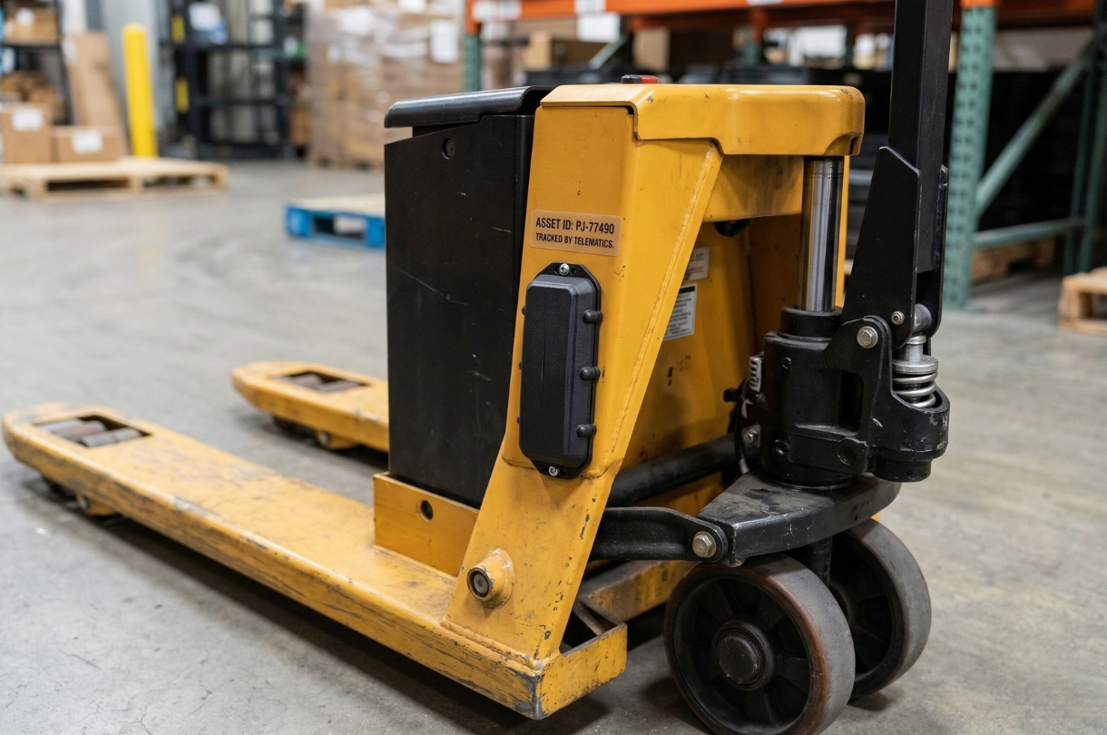 An electric pallet jack with a tracking device